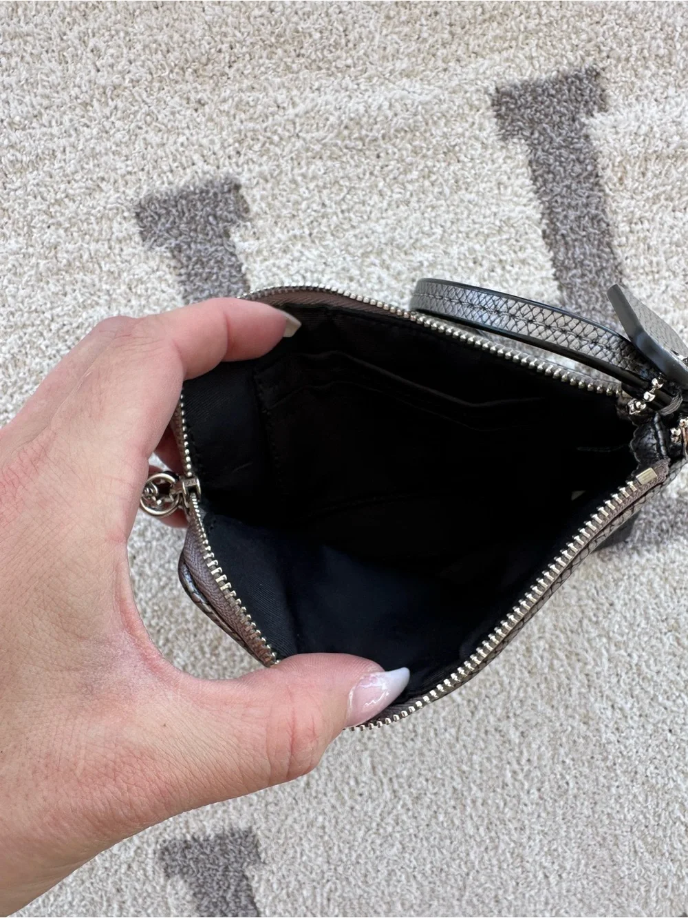 Coach Black Wristlet with Gray Leather Trim